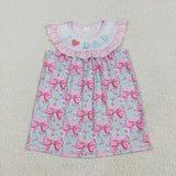 GSD2534 girls embroidered I LOVE DAD pink bow Dress