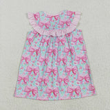 GSD2534 girls embroidered I LOVE DAD pink bow Dress
