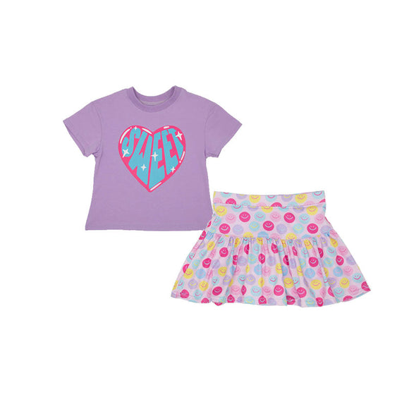 Pre-order GSD2550  girls purple short sleeve SWEET smile skirt outfits ( Deadline May.22）