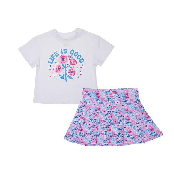 Pre-order GSD2551  girls white short sleeve LIFE flower skirt outfits ( Deadline May.22）