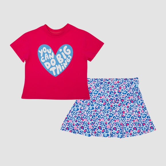 Pre-order GSD2552  girls rose short sleeve love flower skirt outfits ( Deadline May.22）