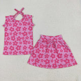 GSD2583 girls sleeveless rose flower skrit outfits milk silk