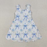 GSD2587 girls sleeveless blue bow Dress yoga