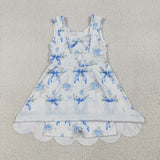 GSD2587 girls sleeveless blue bow Dress yoga