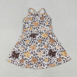 GSD2649 girls brown bow leopard Dress yoga