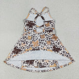 GSD2649 girls brown bow leopard Dress yoga