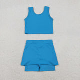GSD2659 girls vest bright blue skirt outfits yoga