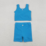 GSD2659 girls vest bright blue skirt outfits yoga