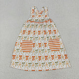 GSD2676 girls orange bow stripe pocket Dress