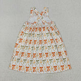 GSD2676 girls orange bow stripe pocket Dress