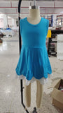 GSD2680 girls blue sleeveless white hem Dress yoga
