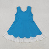 GSD2680 girls blue sleeveless white hem Dress yoga