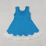 GSD2680 girls blue sleeveless white hem Dress yoga