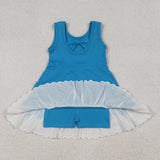 GSD2680 girls blue sleeveless white hem Dress yoga