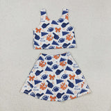 GSD2694  girls vest orange navy skirt GO TEAM cheer outfits yoga