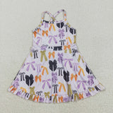 GSD2737 girls purple black orange bow dress yoga