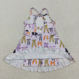 GSD2737 girls purple black orange bow dress yoga