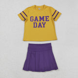 GSD2740 girls GAME DAY yellow short sleeve yoga purple skirt outfits