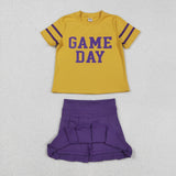 GSD2740 girls GAME DAY yellow short sleeve yoga purple skirt outfits