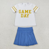 GSD2741 girls GAME DAY white short sleeve yoga blue skirt outfits