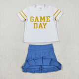 GSD2741 girls GAME DAY white short sleeve yoga blue skirt outfits