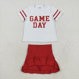 GSD2742 girls GAME DAY red short sleeve yoga skirt outfits