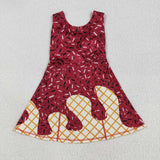 GSD2749 girls sleeveless Wine red Ice cream waffles Dress yoga