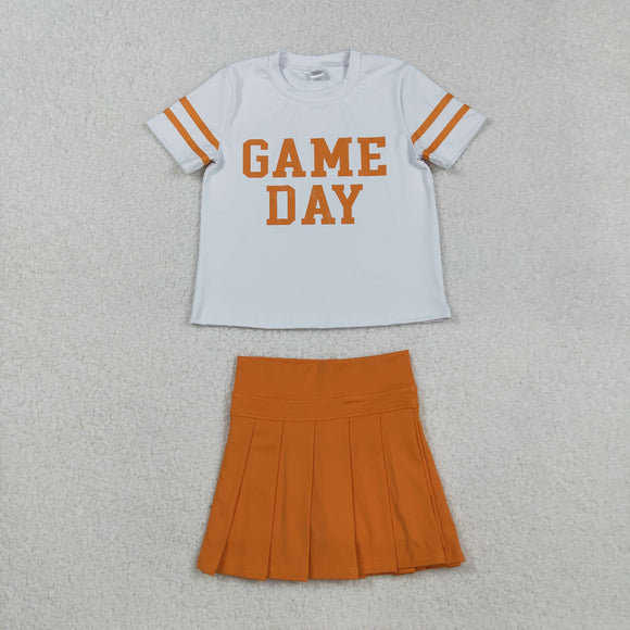GSD2761 girls short sleeve game day orange  skirt outfits yoga