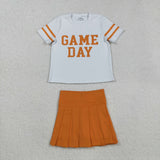 GSD2761 girls short sleeve game day orange  skirt outfits yoga