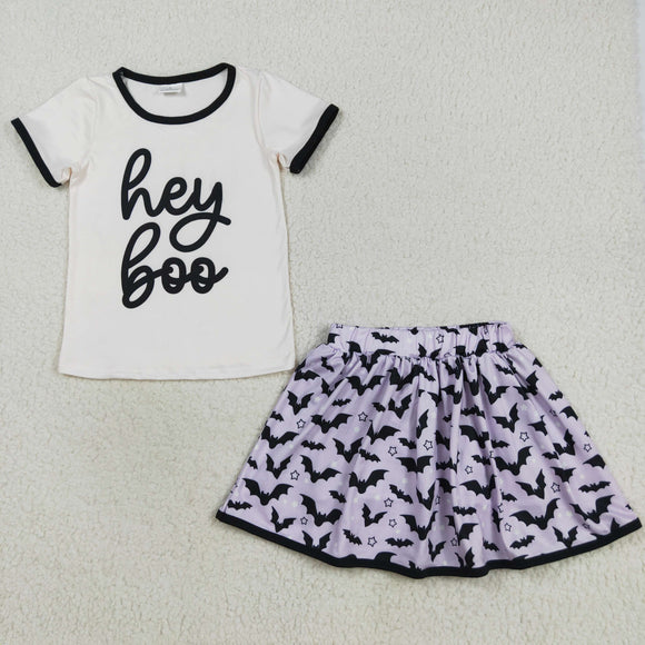 GSD2772 girls HEY BOO bat purple skirt outfits