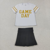 GSD2804  girls GAME DAY gold short sleeve yoga skirt outfits
