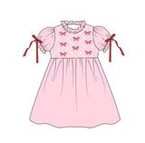 10.4 Pre-order GSD2883 Baby Girls bow puff sleeve pink dress