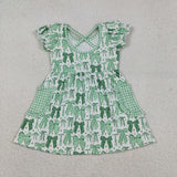 GSD2903 Baby Girls St Patrick's Day green bow puff sleeve pocket dress