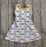 10.22 Pre-order GSD2947 girls Mardi Gras bow sleeveless Dress yoga