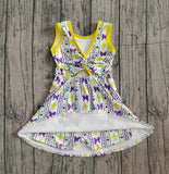 10.22 Pre-order GSD2947 girls Mardi Gras bow sleeveless Dress yoga