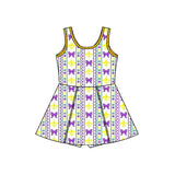 10.22 Pre-order GSD2947 girls Mardi Gras bow sleeveless Dress yoga