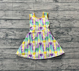 10.22 Pre-order GSD2948 girls Mardi Gras bow stripe sleeveless Dress yoga
