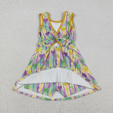GSD2948 girls Mardi Gras bow stripe sleeveless Dress yoga