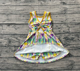 10.22 Pre-order GSD2948 girls Mardi Gras bow stripe sleeveless Dress yoga