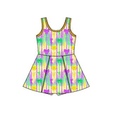 10.22 Pre-order GSD2948 girls Mardi Gras bow stripe sleeveless Dress yoga