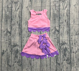 Pre-order GSD3319 girls pink purple sleeveless bow skirt outfits yoga