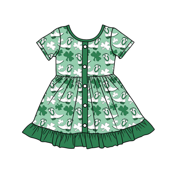 12.9 Pre-order GSD3404 Baby girls St Patrick's button short sleeve dress