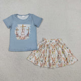 GSD3486  Easter Rabbit blue girls Outfits