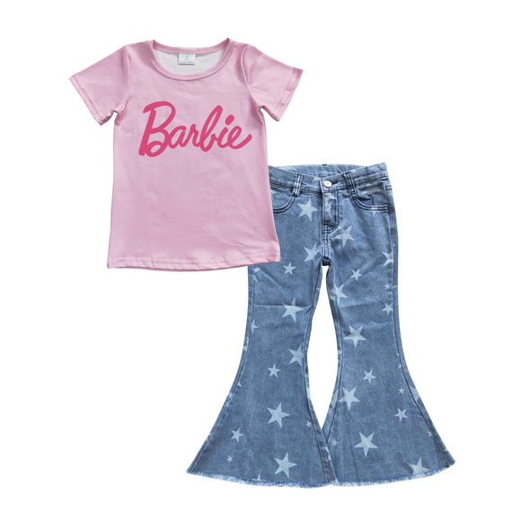pink girl top + star jeans outfits