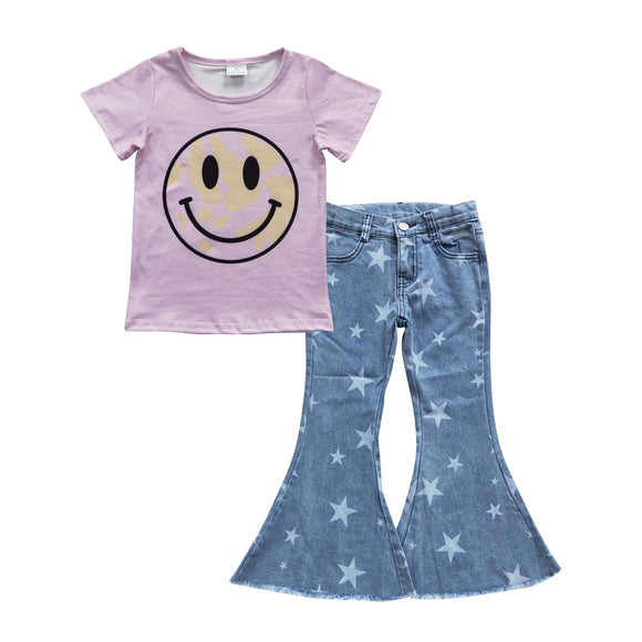 pink smile girl top + star jeans outfits