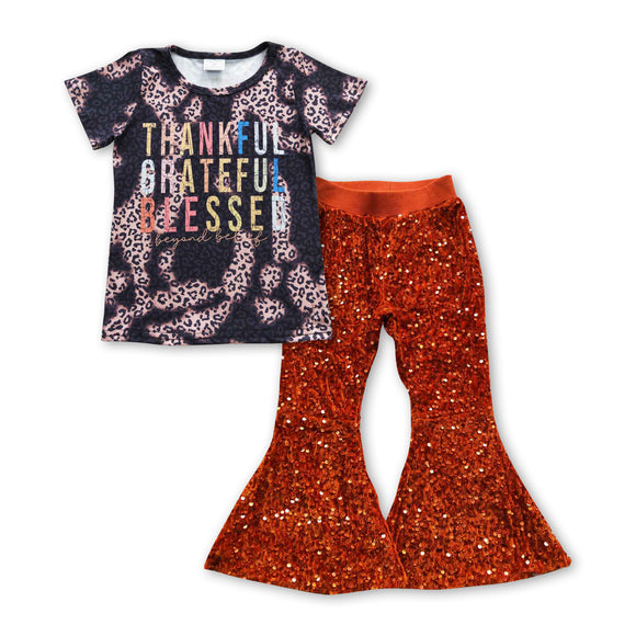 thankful top +  Orange sequined bell bottoms outfits