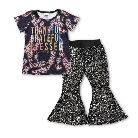 thankful top +  BLACK sequined bell bottoms outfits