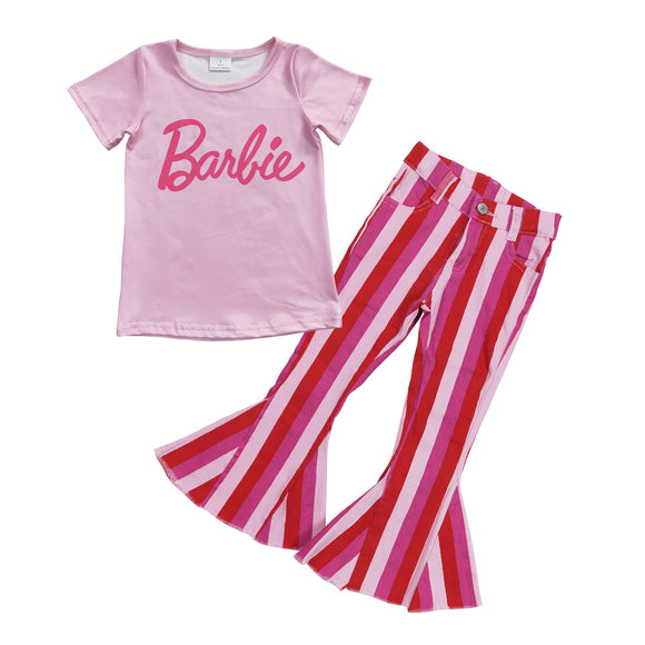 cartoon girls top +  stripe jeans outfits