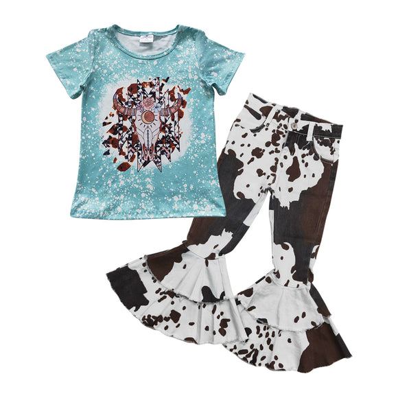 skull cow blue top +  cow jeans outfits