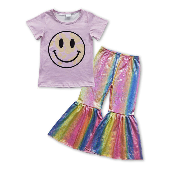 GSPO0918-- smile pink top & colorful satin girls outfits
